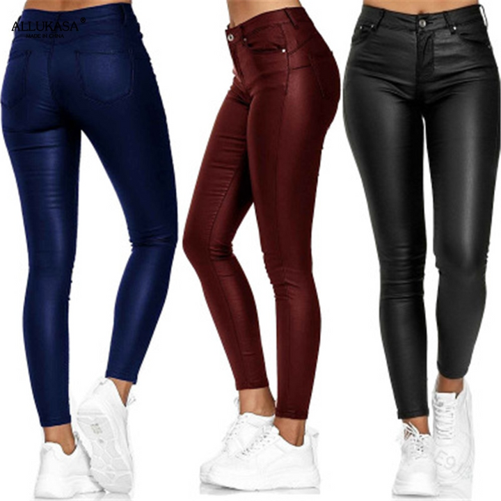 High-Waisted Stretch Leather Trousers – Raffaela