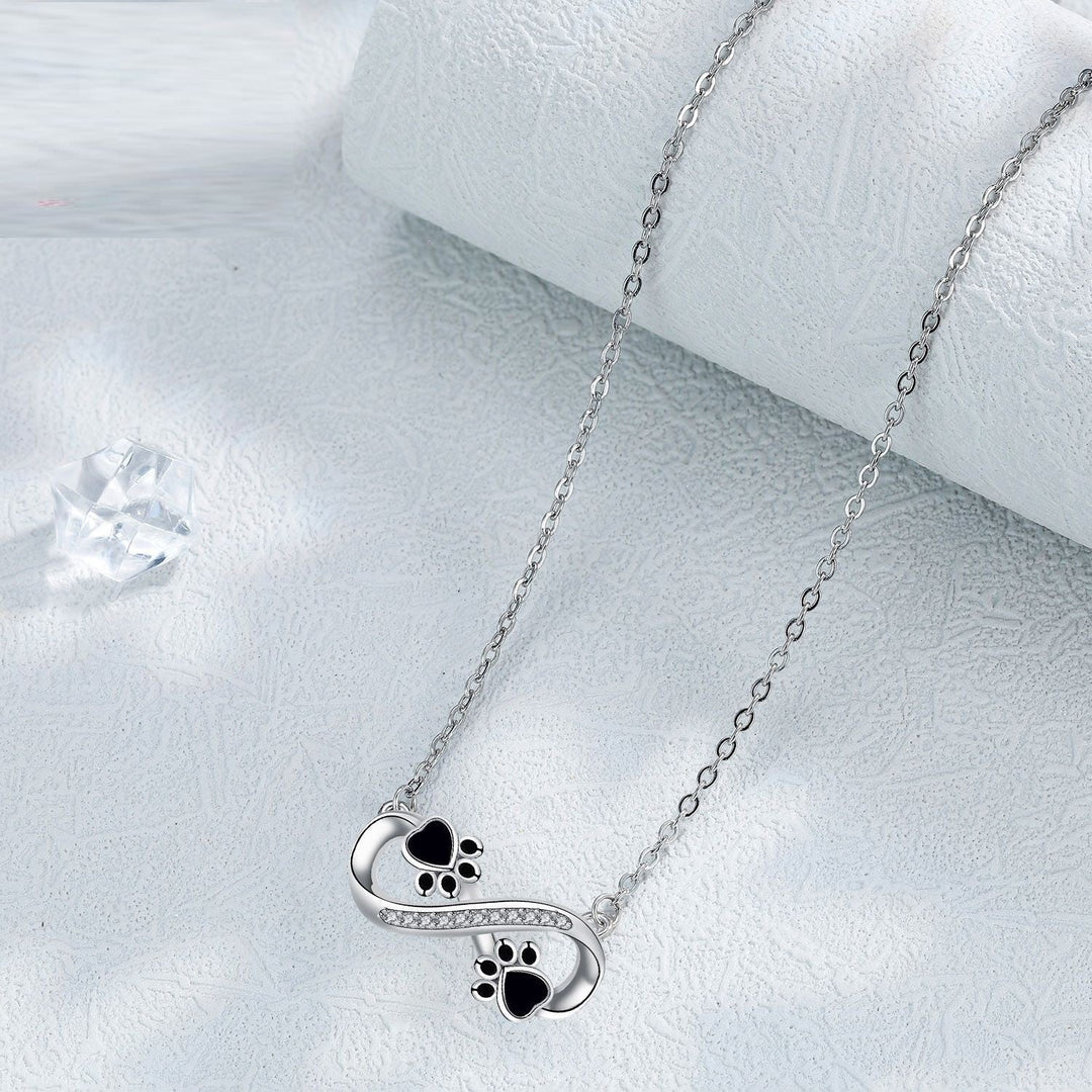 Infinity Paw Print Necklace with Cubic Zirconia