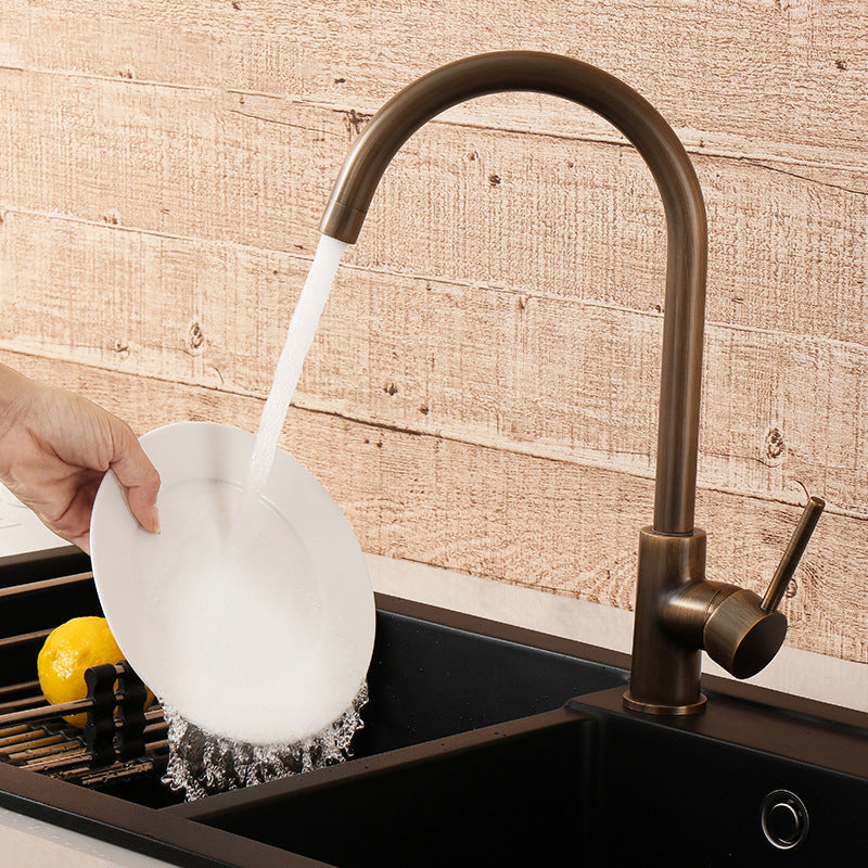 Brass Kitchen Tap with Single Handle and Antique Bronze Finish