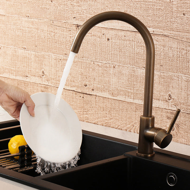 Brass Kitchen Tap with Single Handle and Antique Bronze Finish