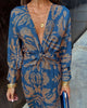 Printed Midi Dress with Knot Front and Deep V-Neck