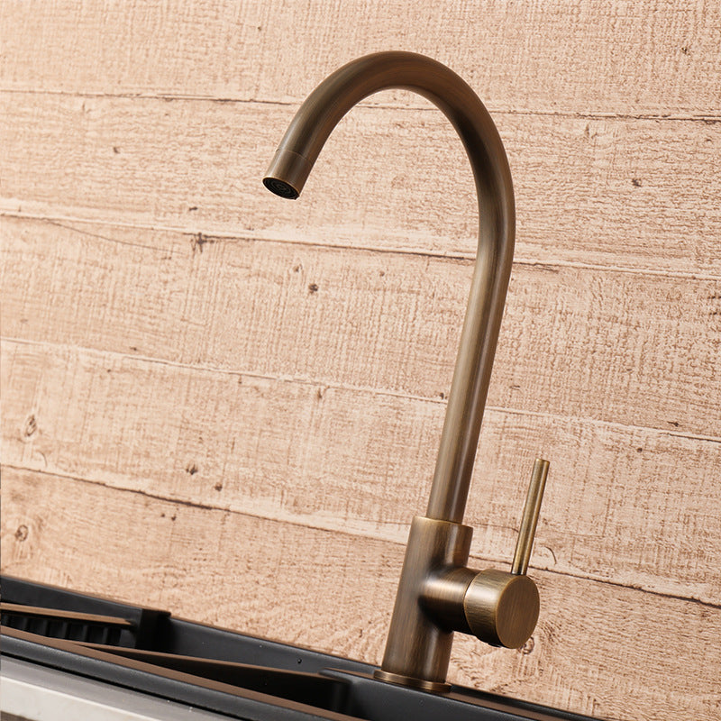 Brass Kitchen Tap with Single Handle and Antique Bronze Finish