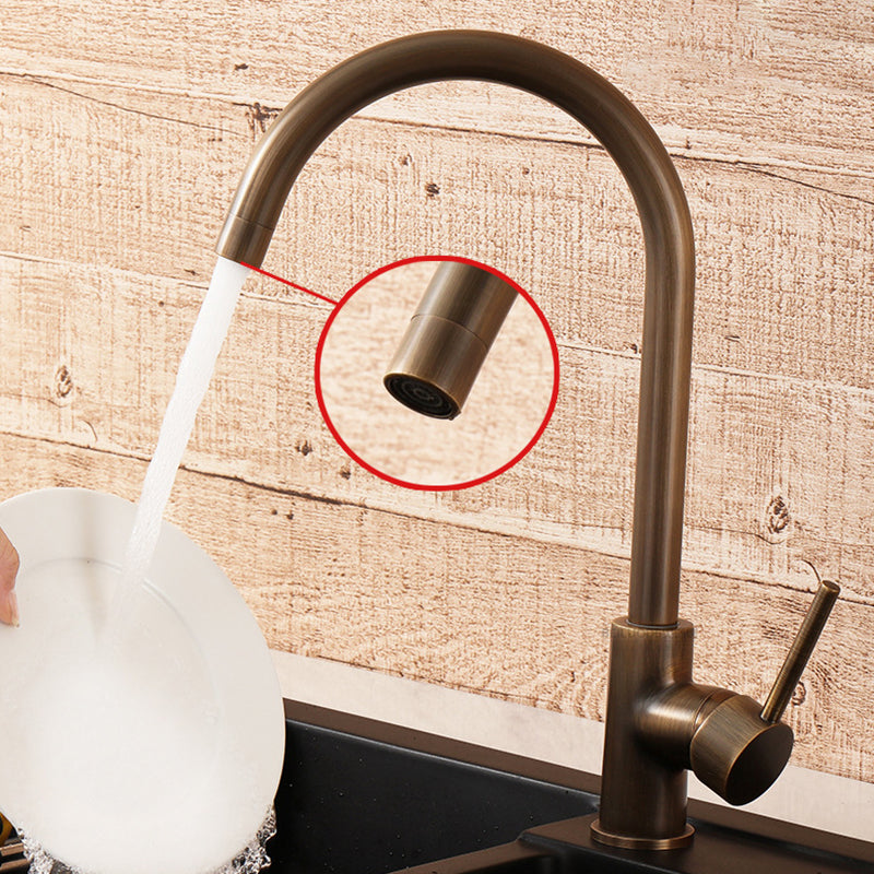 Brass Kitchen Tap with Single Handle and Antique Bronze Finish