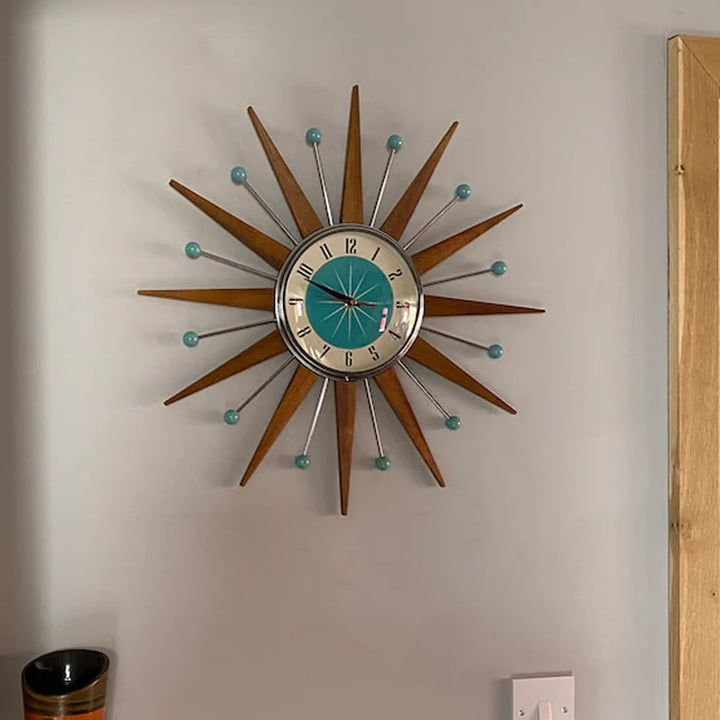 Handmade mid-century style wall clock | Retro wall decor, quiet & battery-operated