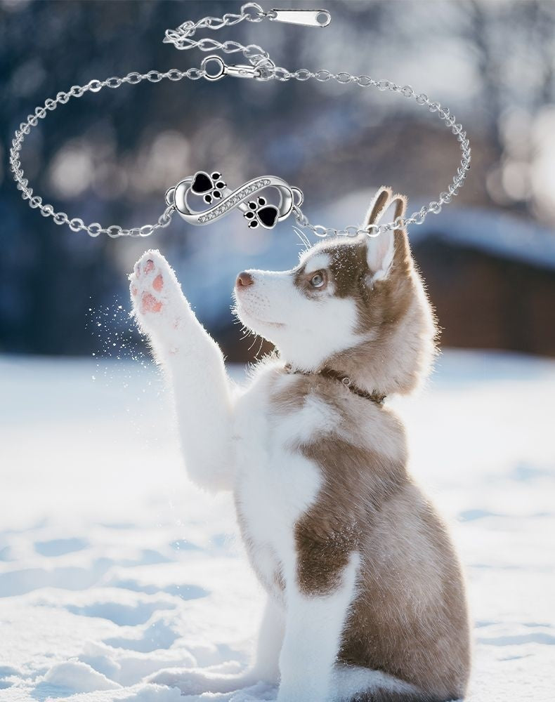Infinity Symbol Pendant Pet Paw Bracelet with Zirconia