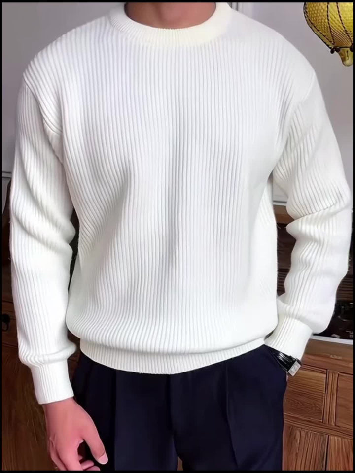 Men's Rib Knit Crew-Neck Jumper with Relaxed Fit
