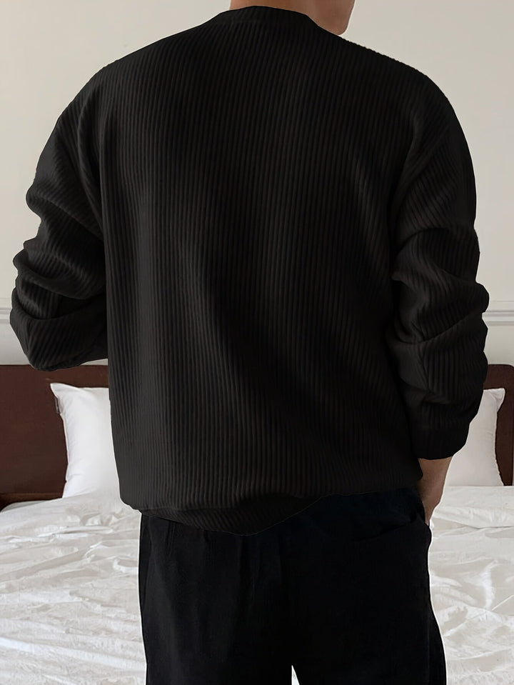 Men's Rib Knit Crew-Neck Jumper with Relaxed Fit
