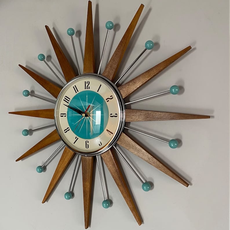 Mid-Century Handmade Wall Clock | Retro Wall Décor, Silent and Battery-Powered