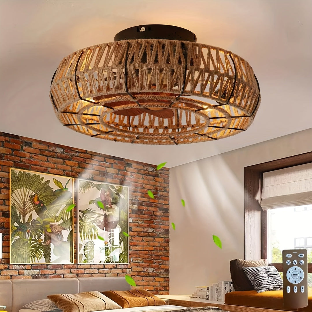 Amara Luxury Hand-Woven Rattan Ceiling Fan - A Zen-Style Decor Piece, Ultra-Quiet