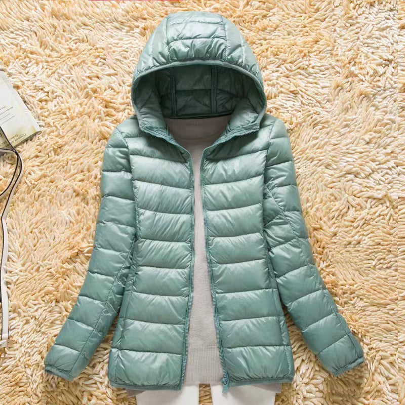 Ultra-Light, Packable Down Coat with Hood for Women