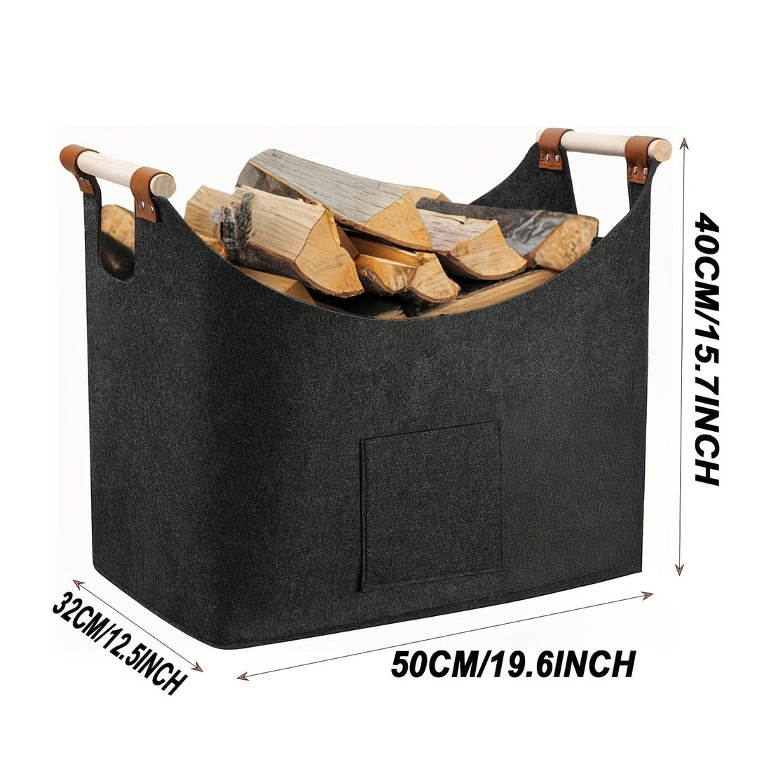 XL Foldable Felt Basket with Wooden Handles – Sustainable and Stylish Wood Carrier for Indoor Use