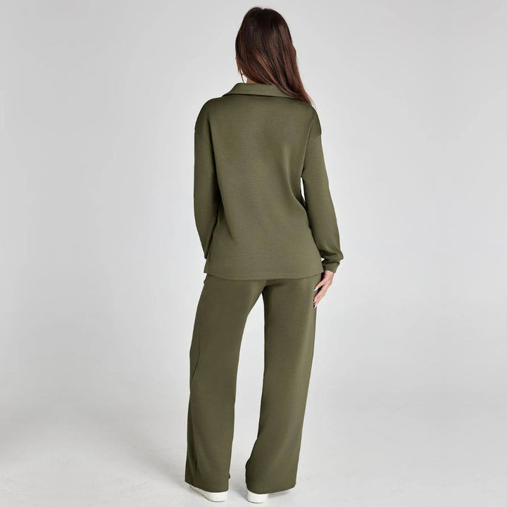 Women's Loungewear Set with V-Neck Sweatshirt and Wide Comfy Trousers