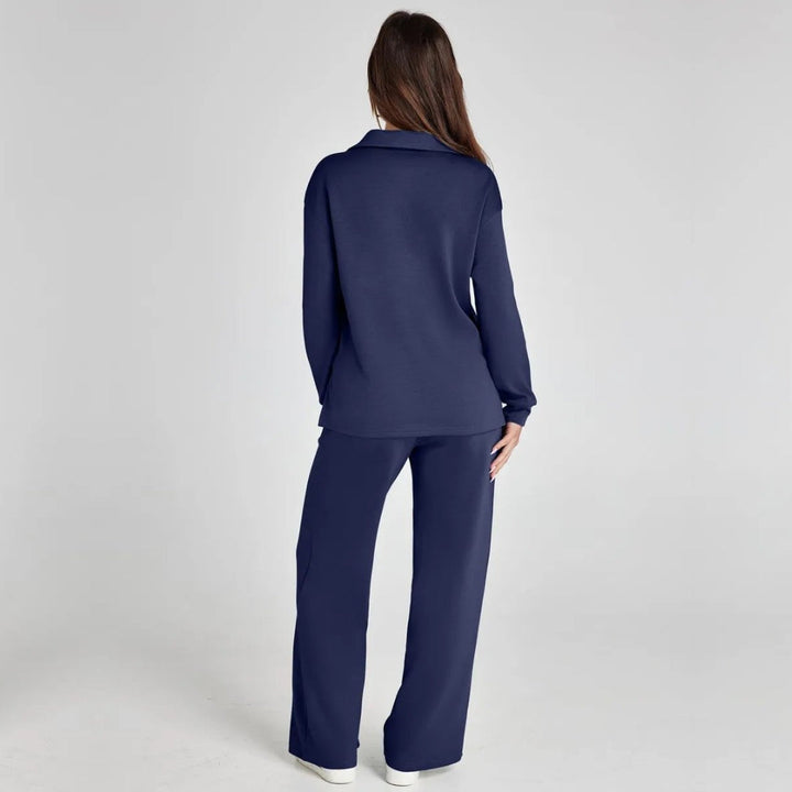 Women's Loungewear Set with V-Neck Sweatshirt and Wide Comfy Trousers