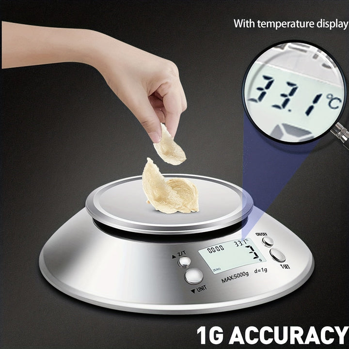 Digital Kitchen Scale with Stainless Steel Bowl – Precision with Temperature Sensor and Timer Function for Cooking and Baking