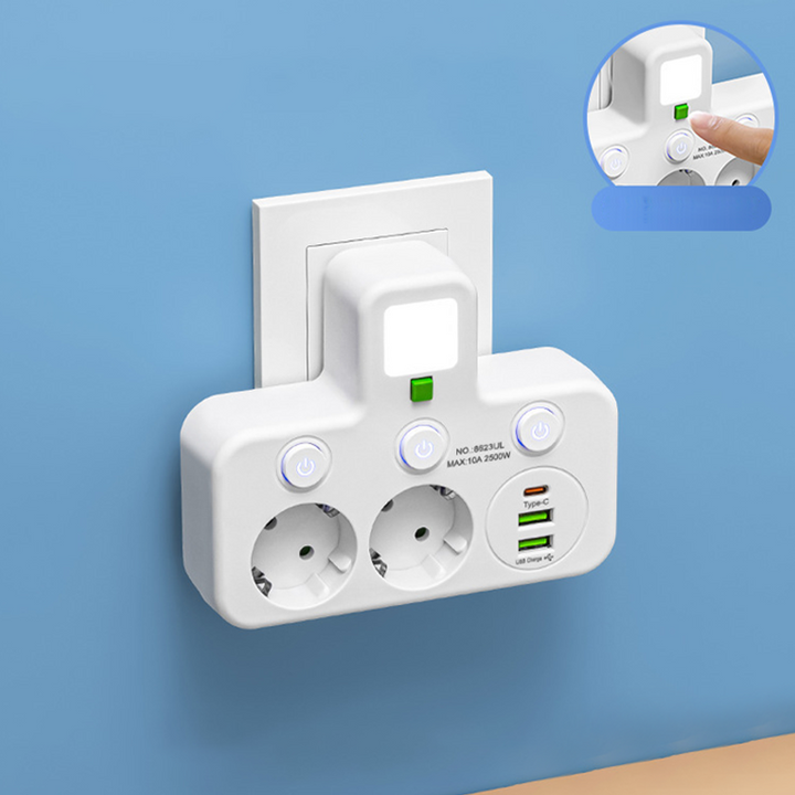 Extension Lead with USB and Switches | Multi-Socket Surge Protector 2500 W