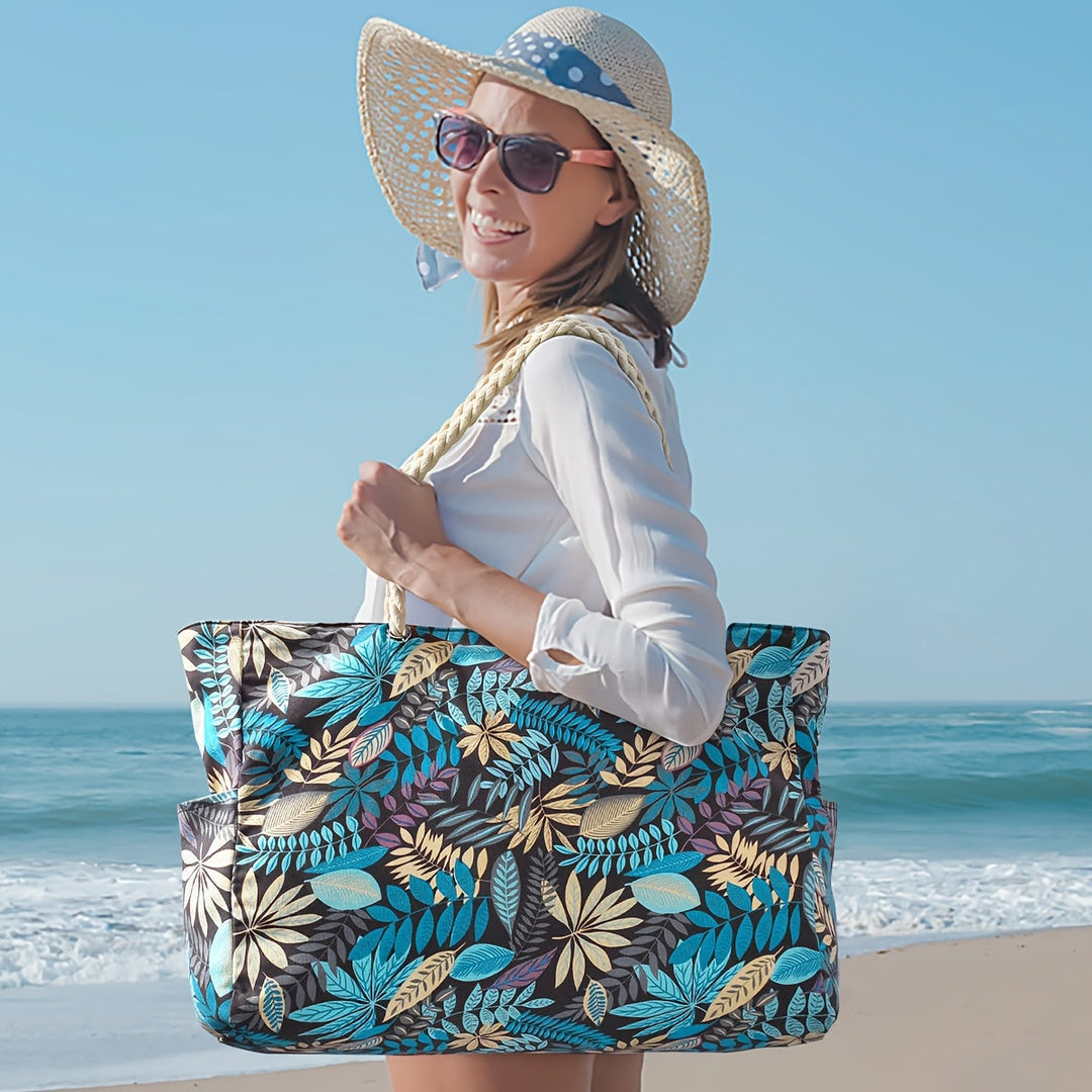 Large Fashionable Beach Bag with Leaf Print - Spacious, Durable and Perfect for Holidays