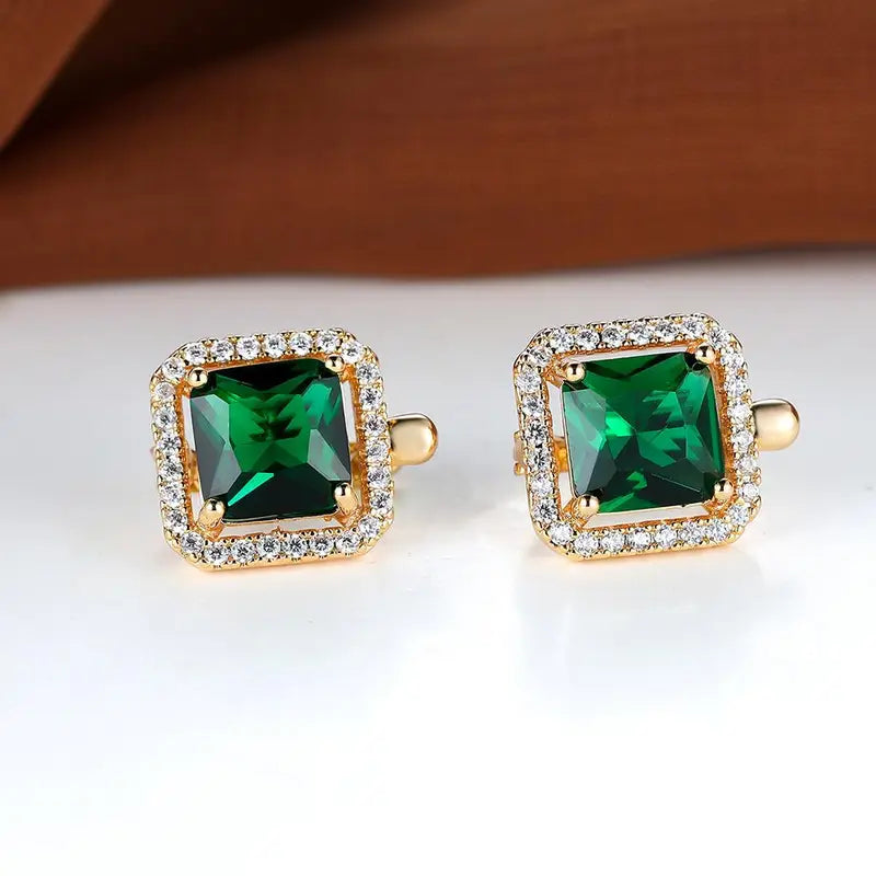 Elegant Green Cubic Zirconia Earrings in Gold