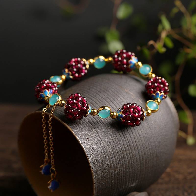Minimalist Natural Stone Bracelet with Berries