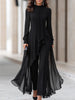Women's Chiffon Tunic and Wide-Leg Trousers with Draped Scarf