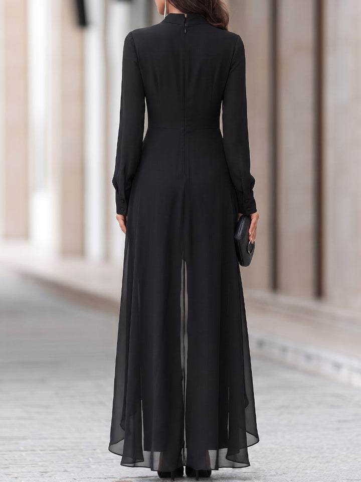 Women's Chiffon Tunic and Wide-Leg Trousers with Draped Scarf