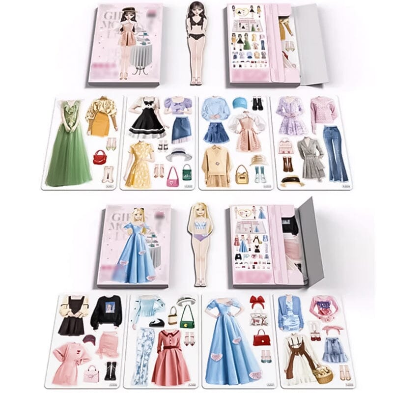 Magnetic Dress-Up Dolls Set for Children with Outfits and Storage Box