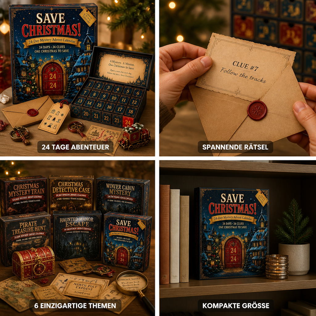 24-Day Escape Room Puzzle Advent Calendar with 6 Mystery Themes