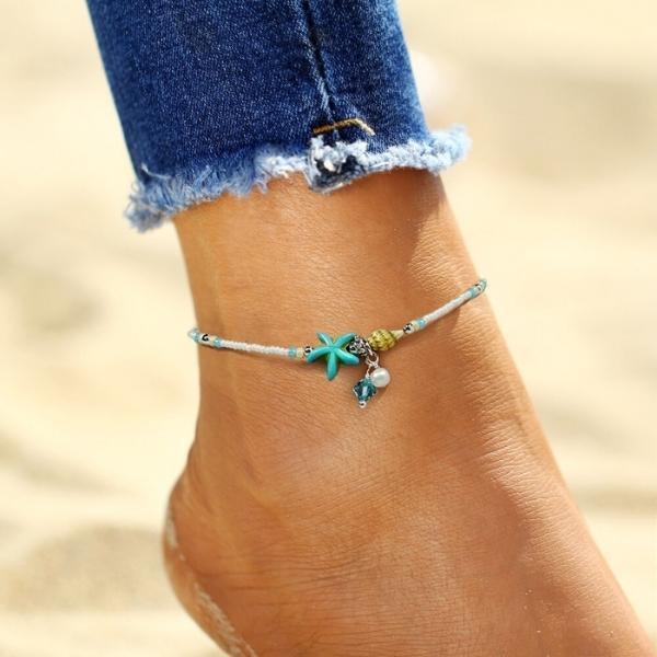 Silver anklet with shell and natural stones