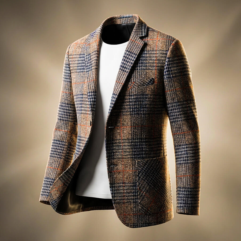 Men's Blazer Checked Wool Blend with Notch Lapels
