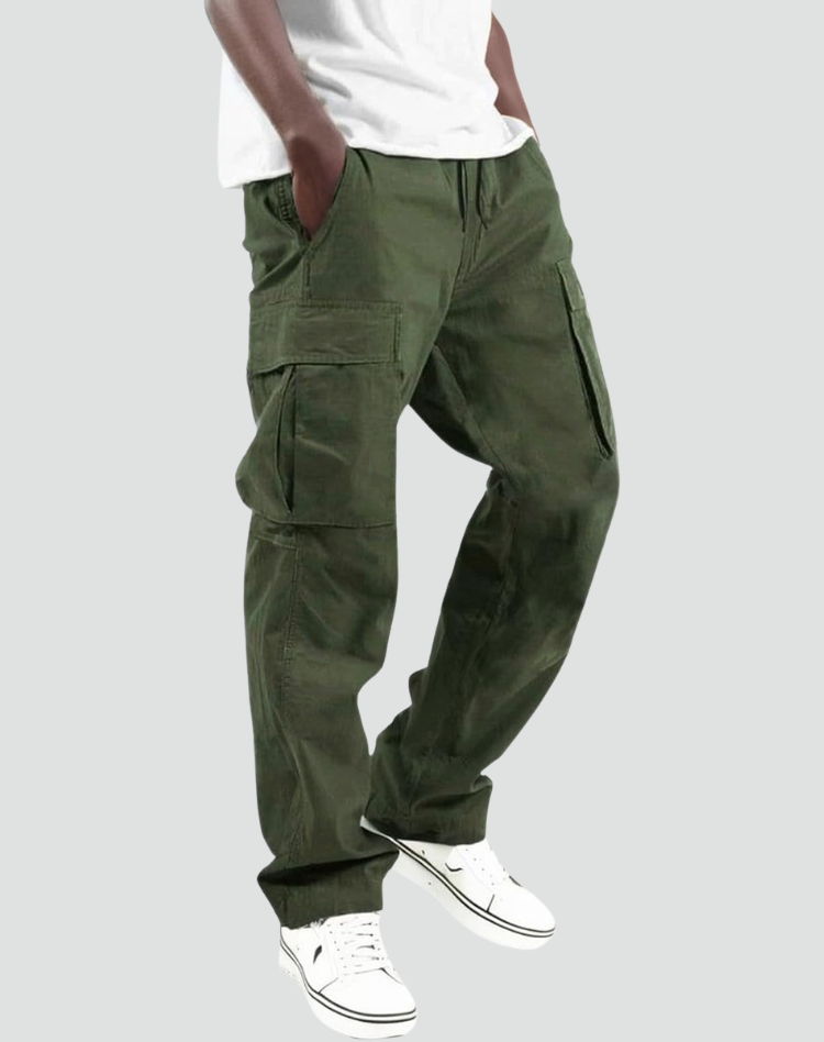 Men's Cargo Trousers with Multiple Pockets and Adjustable Waist