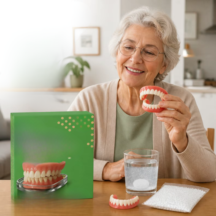 Removable Denture Set with Upper and Lower Dental Arches, Heat-Fitted