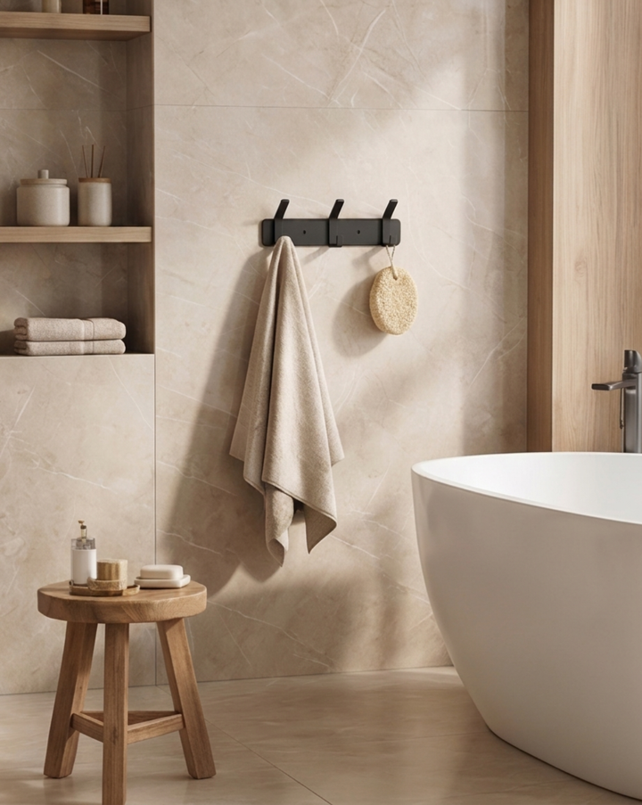 Aluminium Wall Hooks – 3, 4, 5 or 6 Hooks | Bathroom Towel Rail