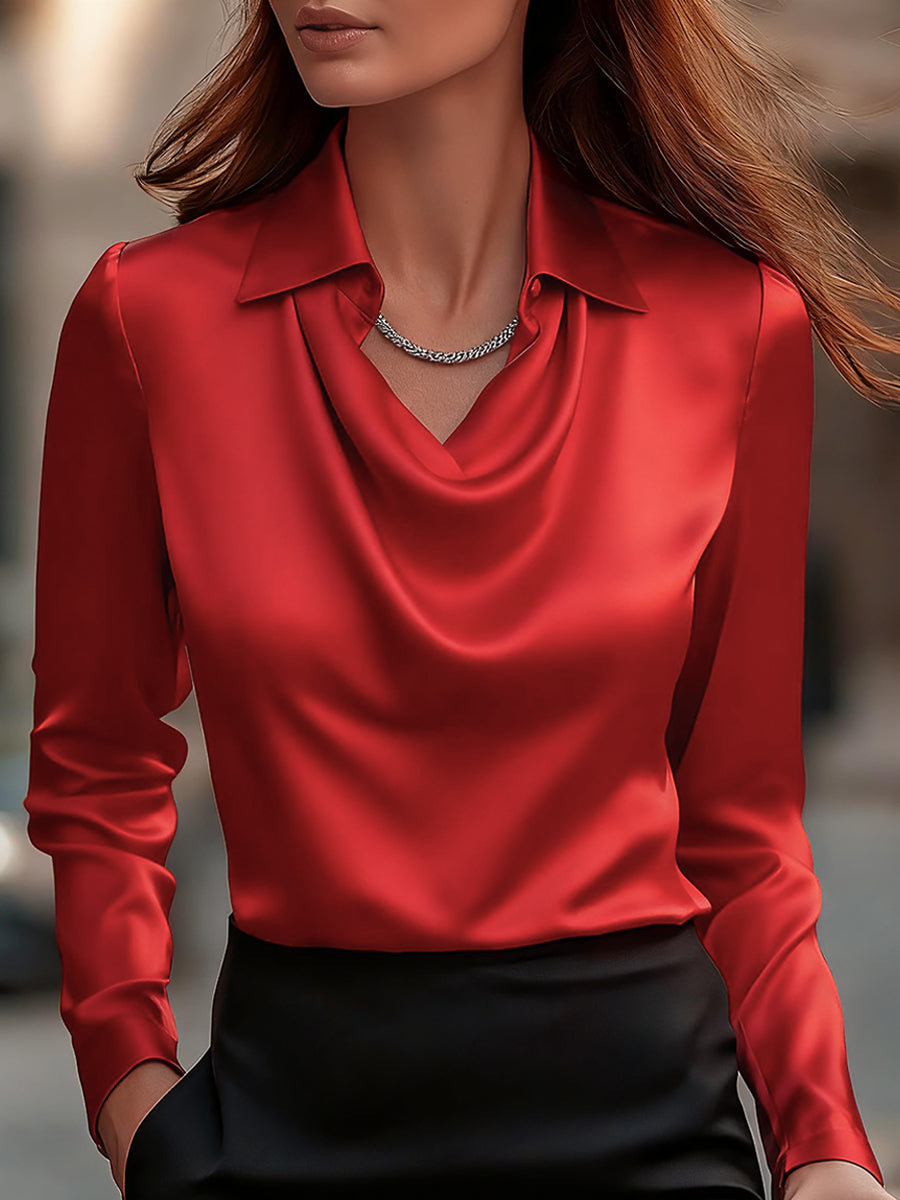 Women's Fitted Blouse – With Draped Neckline, Suitable for Work and Everyday Wear