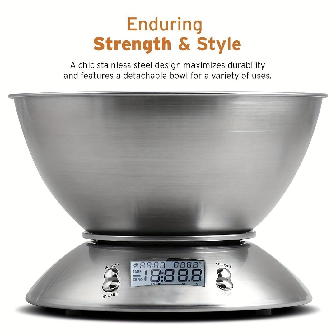 Digital Kitchen Scale with Stainless Steel Bowl – Precision with Temperature Sensor and Timer Function for Cooking and Baking
