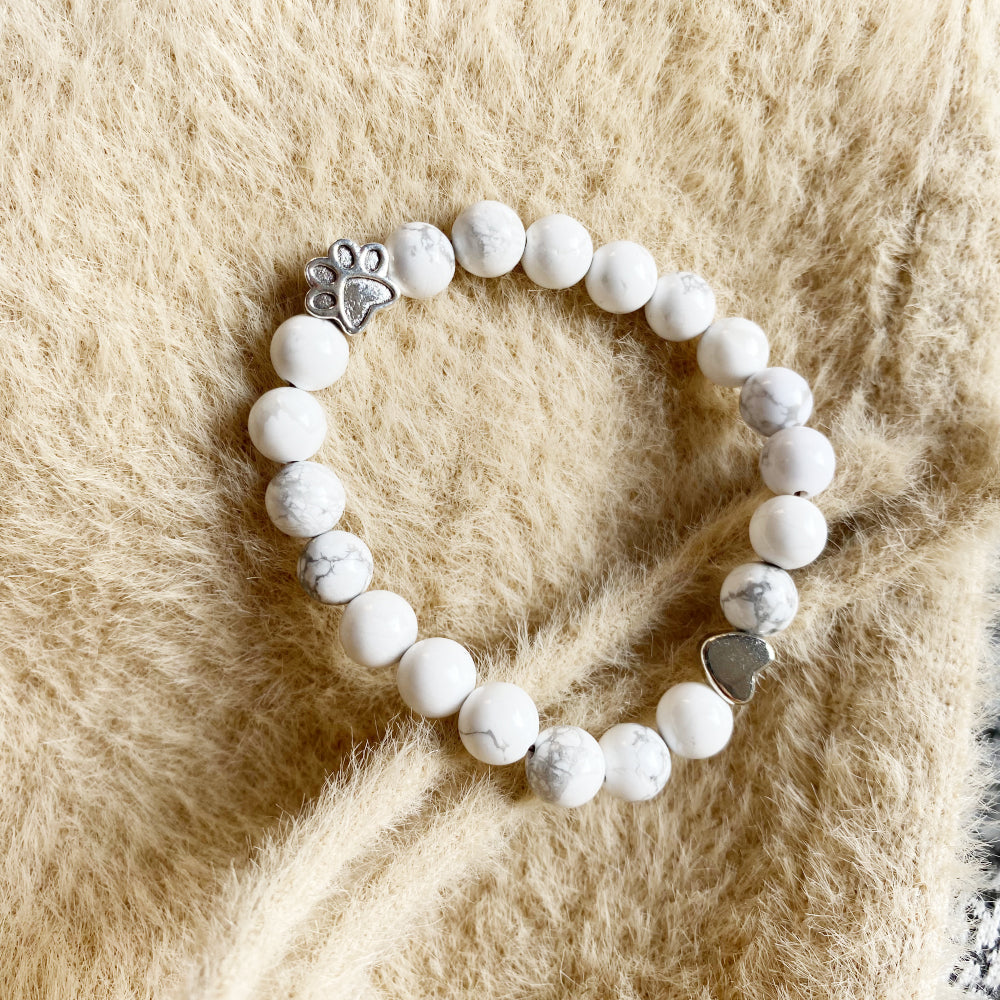 Natural Gemstone Bracelet with Paw and Heart Charm – Handmade Design