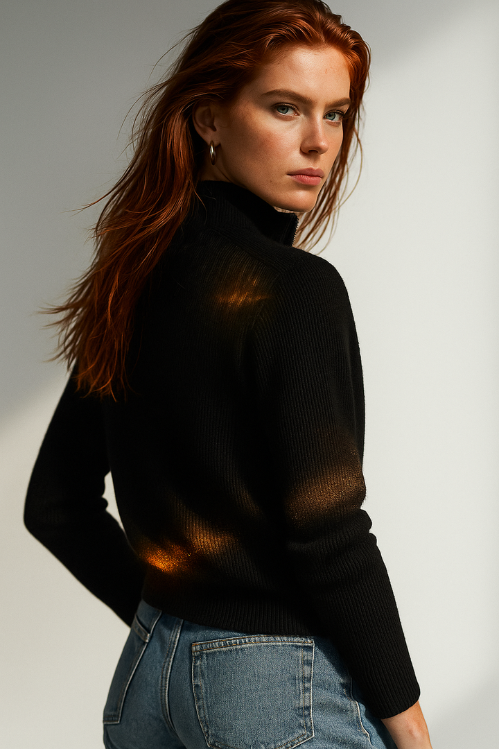 Women's Wool Zip Cardigan – Knitted Cardigan with High Collar