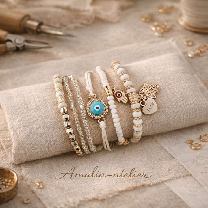 Safira Hamsa Bracelet Set – Symbolic Elegance