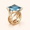 Vintage Rose Gold Ring with Blue Cubic Zirconia