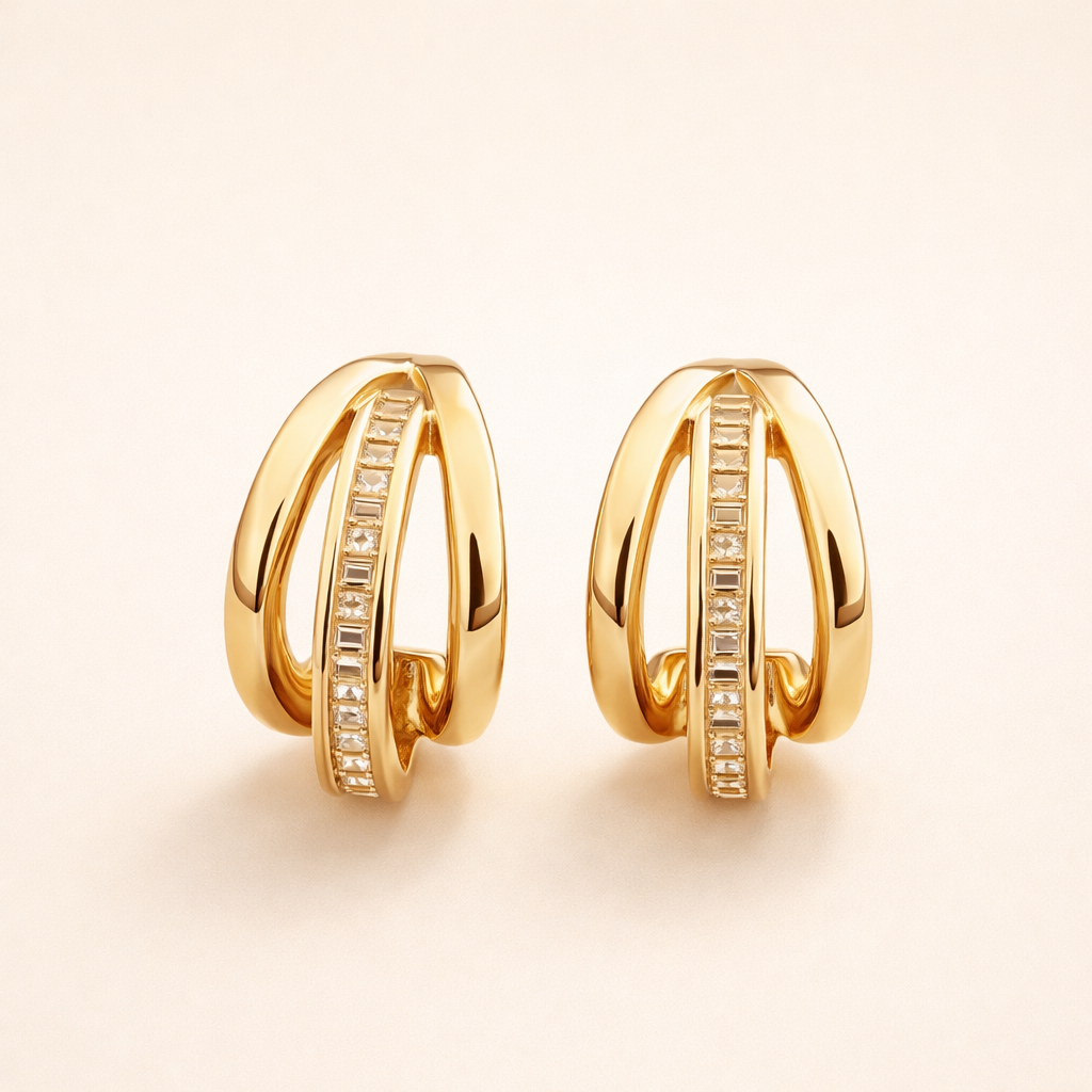 Triple gold ring earrings