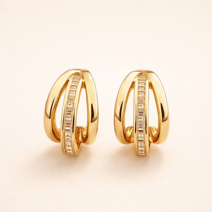 Triple gold ring earrings