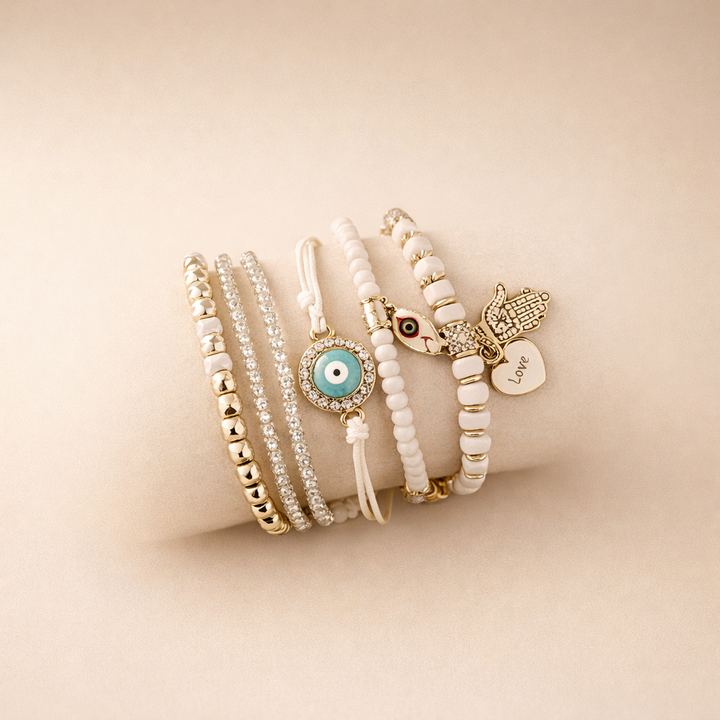 Safira Hamsa Bracelet Set – Symbolic Elegance