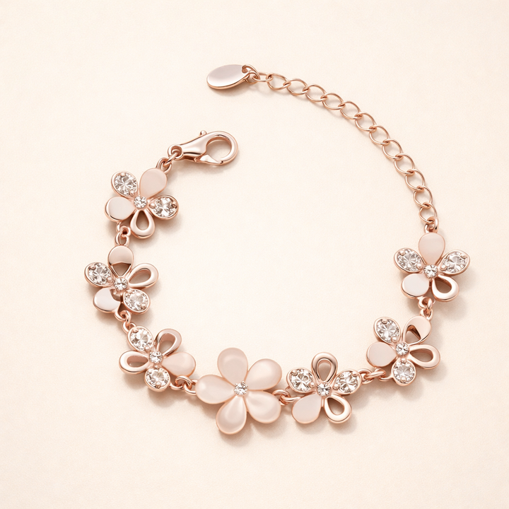 Elegant rose flower bracelet in rose gold