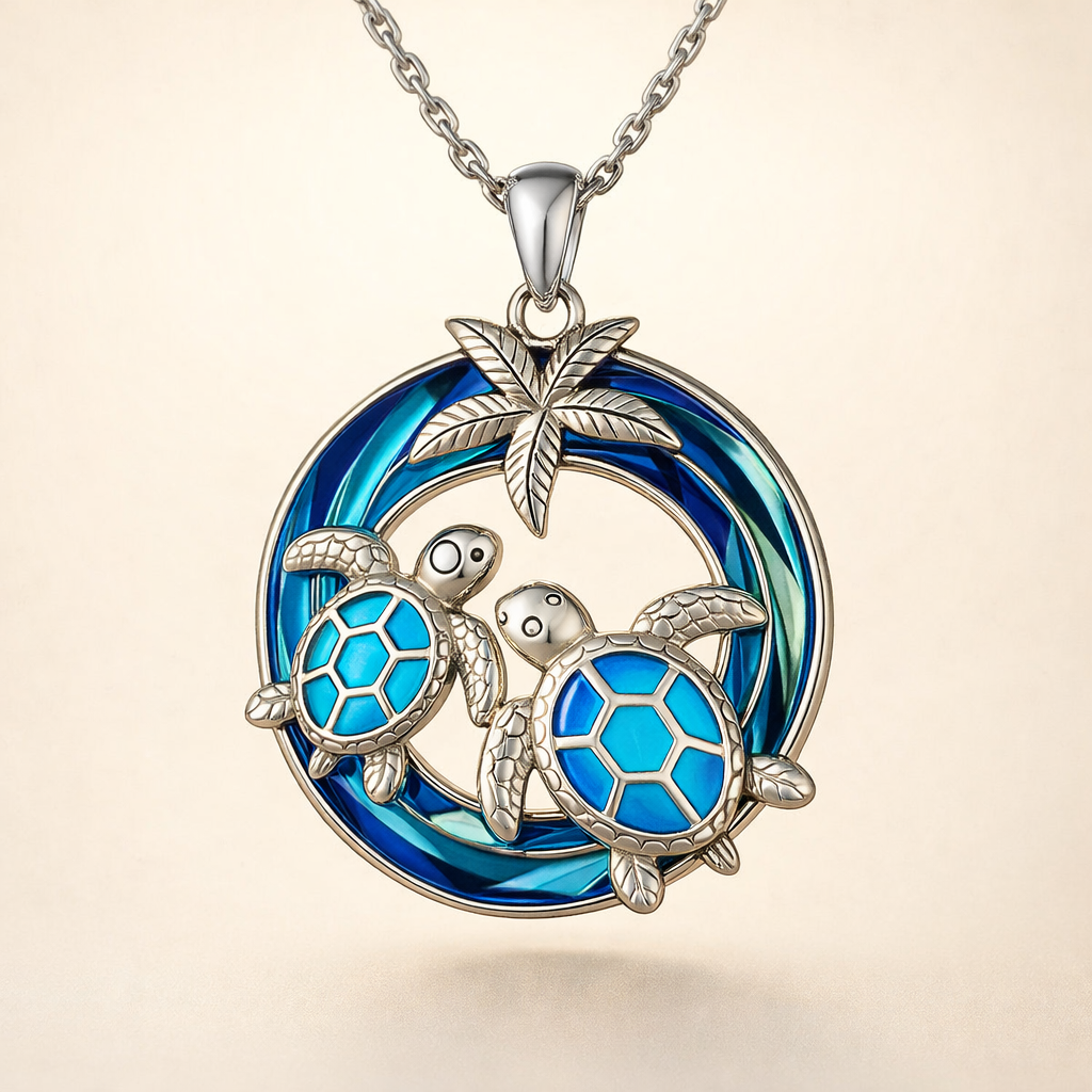 Soft white gold turtle necklace
