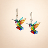 Elegant white gold earrings with colourful hummingbird