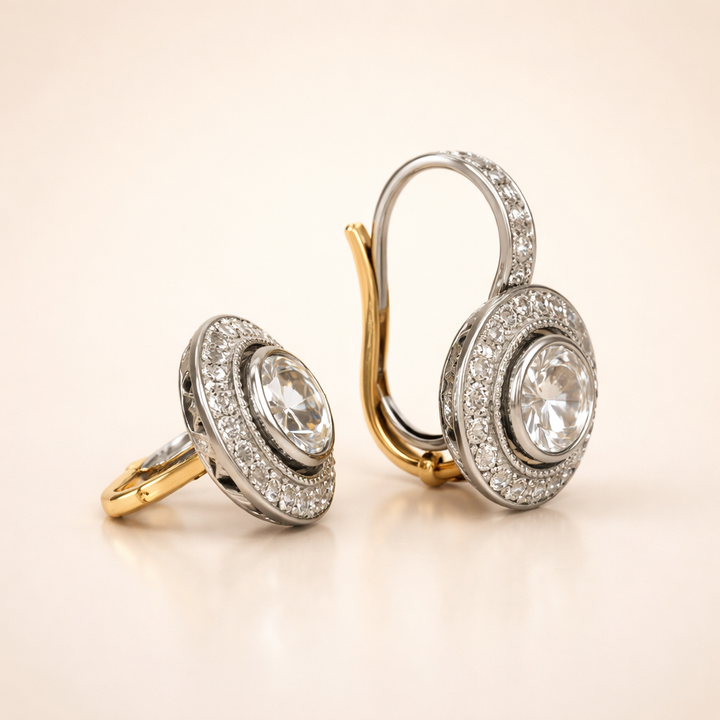 Elegant silver earrings with cubic zirconia and gold accents