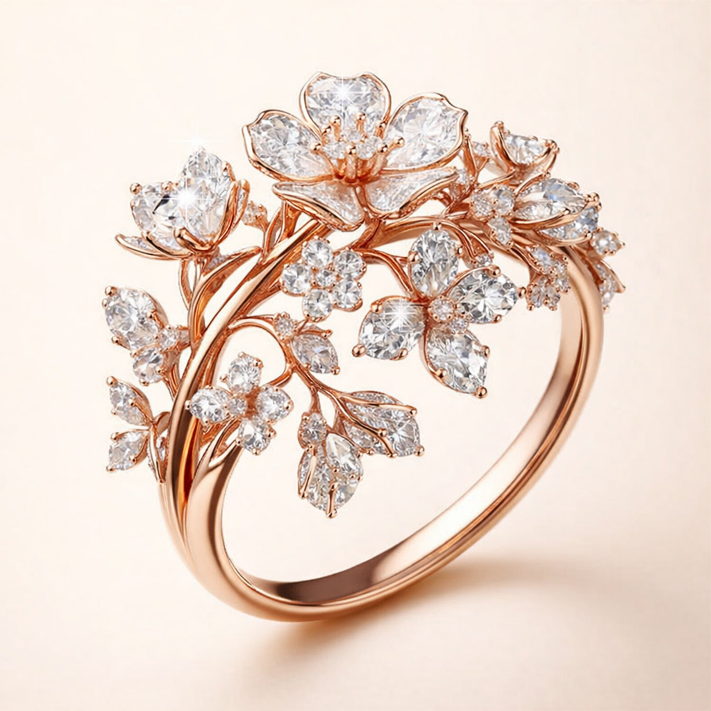 Soft Pink Gold Flower Ring