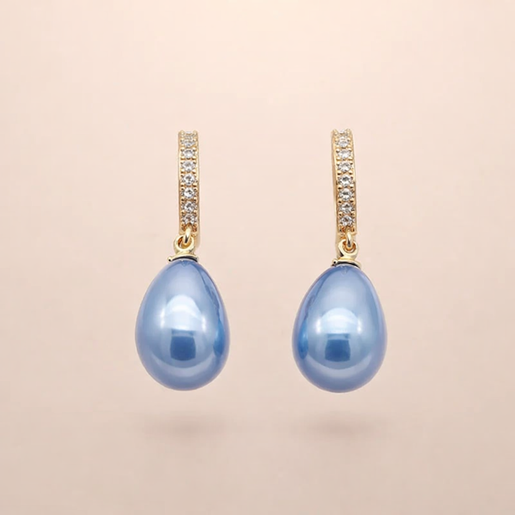 Soft Waves gold-coloured earrings with blue cubic zirconia