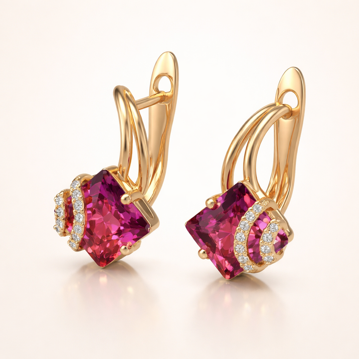 Elegant rose gold earrings with square cubic zirconia