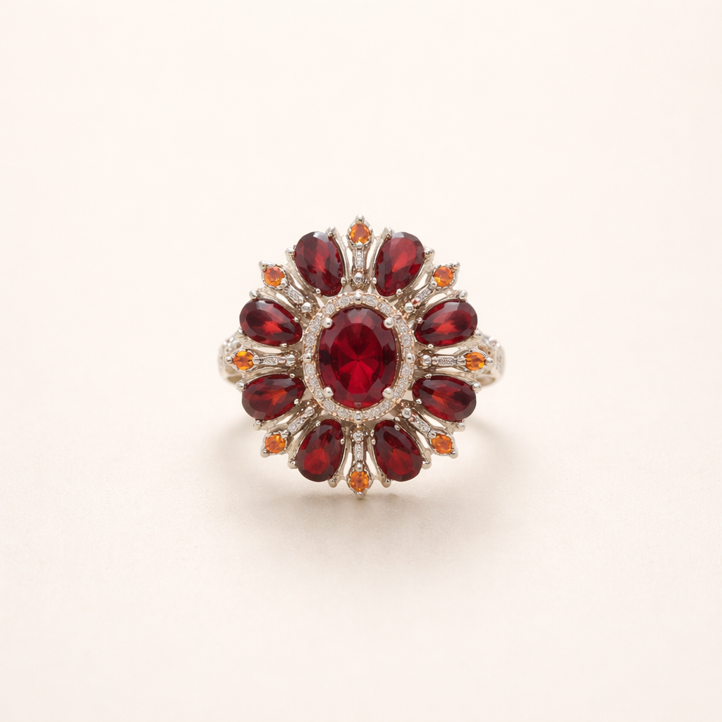 Elegant gold ring with scarlet petals