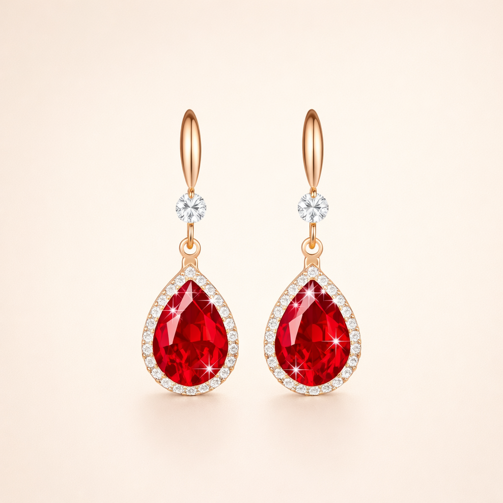 Elegant pink gold earrings with drop-shaped cubic zirconia