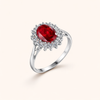 Elegant white gold ring with ruby halo